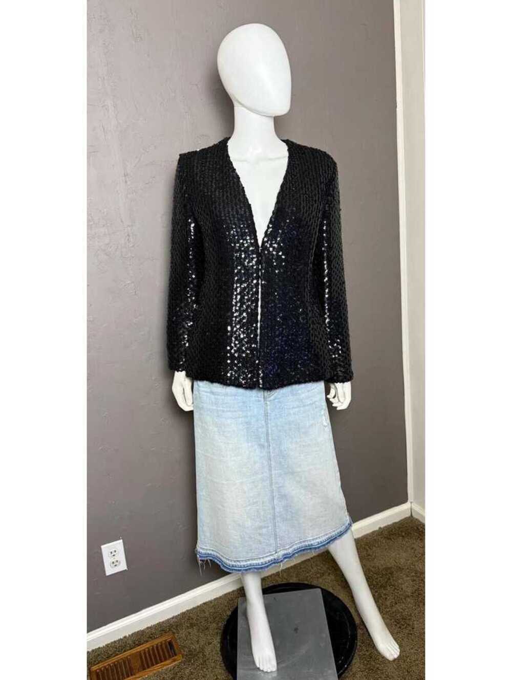 1980's Black Sequined Jacket L/XL Open Sweater Coat by Beverly Paige